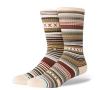Stance Curren Crew Socks Tan Brown Multi Striped Patterned Calf Large