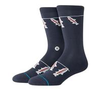 Stance Gone Fishin Crew Socks Navy Blue Fish Calf Socks Medium
