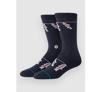 Stance Gone Fishin Crew Socks Navy Blue Fish Calf Socks Medium