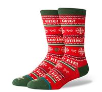 STANCE I KNOW HIM CREW SOCKS.NEW ELF RED PATTERNED CHRISTMAS CALF UK 6 - 13 W24