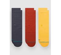 Stance Icon 3 Pack Crew Socks Navy Red Yellow Multi Triple Classic Calf Large
