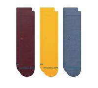 STANCE ICON 3 PACK SOCKS.NEW WINE BLUE YELLOW ARCH SUPPORT CUSHIONED CALF W25