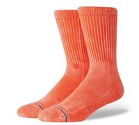 STANCE ICON DYED CREW SOCKS.CORAL ORANGE ACID WASH CUSHIONED ARCH SUPPORT W25