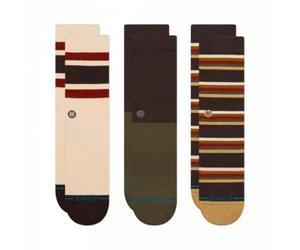 Stance Millhouse 3 Pack Crew Socks Multi Brown Striped Patterned Calf Large