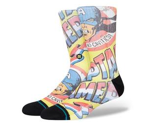 Stance No Cavities Crew Socks Marvel Captain America Yellow Patterned Calf Large