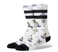 Stance Surfin Monkey Crew Socks White Patterned Calf Socks Large