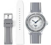 Stanchev Strap for Blancpain Swatch,22mm Soft Rubber Waterproof Replacement Strap for Blancpain x Swatch Fifty Fathoms Men Women Band with Install & Remove Tool Kit (22mm, Gray & White)