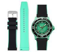 Stanchev Strap for Blancpain Swatch,22mm Soft Rubber Waterproof Replacement Strap for Blancpain x Swatch Fifty Fathoms Men Women Band with Install & Remove Tool Kit… (22mm, Black & Green)