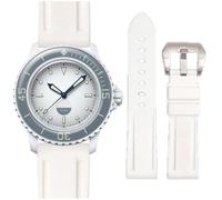 Stanchev Strap for Blancpain x Swatch,22mm Soft Rubber Waterproof Replacement Strap for Swatch Blancpain Fifty Fathoms Men Women Band with Install & Remove Tool Kit (22mm, White)
