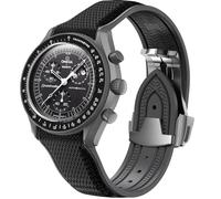 Stanchev Strap for Omega Swatch MoonSwatch 20mm,Unique Folding Buckle Omega X Swatch Moonswatch Replacement Strap,Curved No Gap Swatch Omega strap for Men Women (Black)