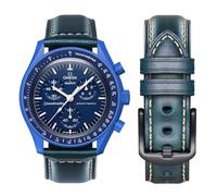Stanchev Strap for Omega Swatch Moonwatch,Leather Strap Compatible with Omega X Swatch 20mm Watch,Quickly Realese Swatch Omega Moonswatch Watch Replacement Strap Men Women (for 20mm watch, Blue)