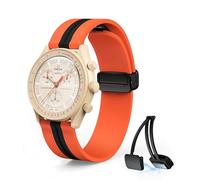 Stanchev Strap for Omega x Swatch MoonSwatch,20mm Soft Silicone Quick Release Magnetic Buckle Waterproof Replacement Strap for Swatch Omega Men Women (20mm, Orange black line)