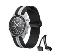 Stanchev Strap for Omega x Swatch MoonSwatch,20mm Soft Silicone Quick Release Magnetic Buckle Waterproof Replacement Strap for Swatch Omega Men Women (20mm, Black white line)