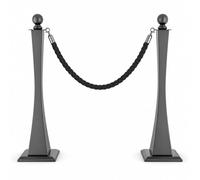 Stanchion Posts with Rope Set, Heavy Duty Crowd Control Barrier with Cast Iron Base, Queue Barrier System for Events, Hotel, Airport, and Line Management black