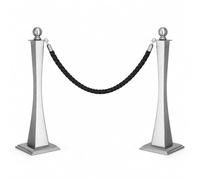 Stanchion Posts with Rope Set, Heavy Duty Crowd Control Barrier with Cast Iron Base, Queue Barrier System for Events, Hotel, Airport, and Line Management silver