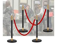Stanchion Rope, Crowd Control Rope Barrier Heavy Duty Crowd Control Poles 95cm / 37inch Tall, No Rust Queue Barriers Stanchion with Gold Crown, for Ceremony Outdoor Stantions Theater, 4 Pack Color :