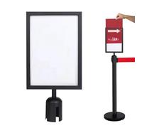 Stanchion Sign Holder - 12.6 Inches A4 Display Frame | Double Sided Sign Stand - Iron Build Durable Black Vertical Design Stable Fit For Queue Barrier Posts Ideal For Crowd Control Events Retail Guida