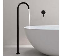 Stand Alone Tub Faucet Floor Mount Single Hole Gooseneck Freestanding Bathtub Handle,Black
