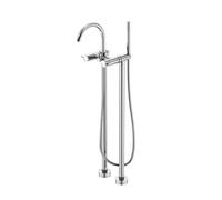 Stand Alone Tub Faucet Floor Mount with Handheld Shower 360° Rotating Gooseneck Freestanding for Double Handle,Chrome Plated