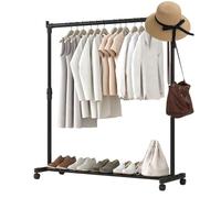 Stand Clothes Rail 68x38x130cm Heavy Duty Carbon Steel Clothes Rail, Telescopic Clothes Drying Rack, 75-130 Cm Height Adjustable Clothes Rack Clothing Rail Rack, Metal Clothing Rack Wheels