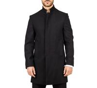 Men's Overcoat Stand Collar Wool Blend Classic Trench Coat Winter Jacket - Black L