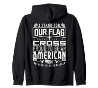 Stand For Our Flag I Kneel for The Cross Blessed American Zip Hoodie