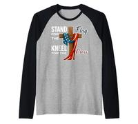 Stand for The Flag Kneel for The Cross Patriotic Faith Raglan Baseball Tee