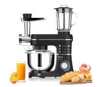 Stand Mixer 10L, 5-IN-1 Fermenta-tion Electric Kitchen Mixer, 6 Speed Tilt-Head with Stainless Steel Bowl, 1.5L Glass Jar, Meat Grinder, Dough Hook, Whisk, Juice Blender, Pasta Attachment,Black