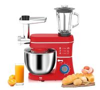 Stand Mixer 10L, 5-IN-1 Fermenta-tion Electric Kitchen Mixer, 6 Speed Tilt-Head with Stainless Steel Bowl, 1.5L Glass Jar, Meat Grinder, Dough Hook, Whisk, Juice Blender, Pasta Attachment,Red