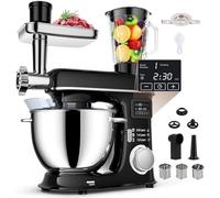 Stand Mixer 8L - 8-in-1 Electric Kitchen Mixer with LED Display, 6 Speeds, Tilt-Head, Stainless Steel Bowl, Glass Jar, Meat Grinder, Dough Hook, Whisk, Pasta Attachment