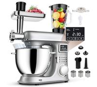 Stand Mixer 8L - Electric Kitchen Mixer with LED Display, 6 Speeds, Tilt-Head, Stainless Steel Bowl, Includes Meat Grinder, Dough Hook, Whisk, Pasta Attachment