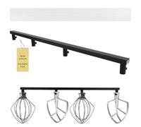 Stand Mixer Accessory Rack with 2 Adhesive Backings, Aluminum Alloy Adjustable 4-Hook Organizer for Blender Accessories Storage