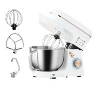 HOMCOM Stand Mixer 5L for Baking 6 Speeds and Pulse Setting 1400W, White | Cake Electric Food Mixer, Dough Hook, Whisk, Stainless Steel Bowl, Splash Guard, Beater