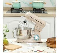 HOMCOM Stand Mixer, 4.5L Food Mixer for Baking, 6 Speeds and Pulse Setting, 1300W Cake Electric Whisk with Dough Hook, Whisk, Stainless Steel Bowl, Splash Guard, Beater, Beige