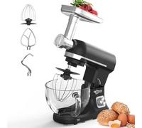 Stand Mixer with Meat Grinder, 5.5L Food Mixers, Food Grinding Mincing Machine, Sausage Maker Meats Mincer, 6 Speeds Pulse Function, 10 Accessories, Hook, Whisk, Beater, Blender, Mincer, Sausage Maker