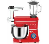 Stand Mixer With Meat Grinder Mixing Kneading Machine With Stainless Steel Bowl & Splash Guard, Red, Portable Lightweight For Daily Use