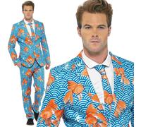 Smiffys Goldfish Suit, Blue with Jacket, Trousers and Tie, Stand Out Suits Fancy Dress, Comedy Dress Up Costumes