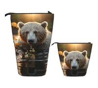 Stand Pencil Case Bear Crossing The River Standing Pencils Pouch Stationery Pen Holder Large Telescopic Pencil Bag for Organizer Stationary School Office Students