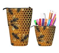 Stand Pencil Case Bees On Hive Print Standing Pencils Pouch Portablem Pen Holder Stationery Telescopic Pen Pouch for Unisex Students School Office