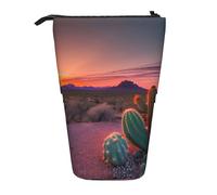 Stand Pencil Case Cactus Desert Sunset Print Telescopic Pen Pouch Retractable Telescopic Pencil Bag Stationery Standing Pencils Pouch for Students Unisex Office Supplies