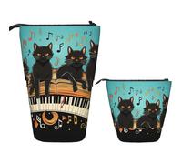 Stand Pencil Case Cats Lying On The Piano Keyboard Telescopic Pen Pouch Portablem Standing Pencils Pouch Multifunctional Makeup Bag for Unisex Students Organizer Stationary