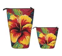 Stand Pencil Case Colorful Hibiscus Telescopic Pencil Bag Large Makeup Bag Multifunctional Telescopic Pen Pouch for School Office Organizer Stationary Office Supplies