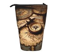 Stand Pencil Case Compass and Old Wor-Ld Map Print Telescopic Pencil Bag Retractable Telescopic Pen Pouch Cosmetic Makeup Bag for School Office Office Supplies Students