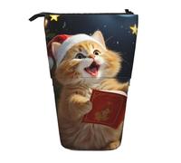 Stand Pencil Case Cute Cat Sing Christmas Carols Pen Holder Cosmetic Standing Pencils Pouch Stationery Telescopic Pencil Bag for Students Organizer Stationary Office Supplies