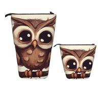 Stand Pencil Case Cute Owl Standing Pencils Pouch Large Pen Holder Portablem Telescopic Pen Pouch for Students School Office Unisex