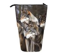 Stand Pencil Case Different Colored Wolves Print Standing Pencils Pouch Stationery Telescopic Pencil Bag Large Makeup Bag for Office Supplies Students School Office