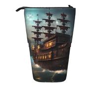 Stand Pencil Case Fantasies Pirate Ship Print Makeup Bag Retractable Telescopic Pencil Bag Cosmetic Pen Holder for School Office Office Supplies Organizer Stationary