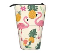 Stand Pencil Case Flamingos and Pineapples Print Makeup Bag Retractable Standing Pencils Pouch Multifunctional Pen Holder for School Office Unisex Students