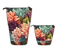 Stand Pencil Case Flowers As Background Standing Pencils Pouch Portablem Telescopic Pencil Bag Stationery Makeup Bag for Organizer Stationary Students School Office