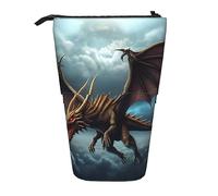 Stand Pencil Case Flying Dragon Print Standing Pencils Pouch Stationery Makeup Bag Retractable Pen Holder for Organizer Stationary Unisex Office Supplies